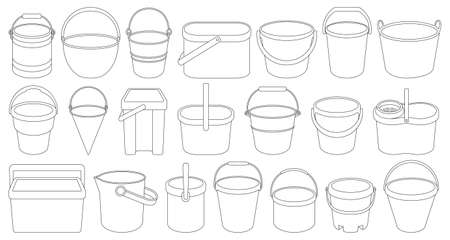 Bucket vector ouline set icon. Vector illustration plastic bucketful on white background. Isolated ouline set icon bucket.のイラスト素材