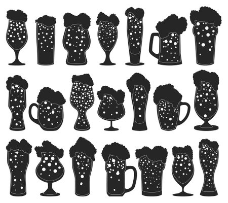 Glass of beer vector black set icon. Isolated black set icon pint glassware. Vector illustration glass of beer on white background .のイラスト素材