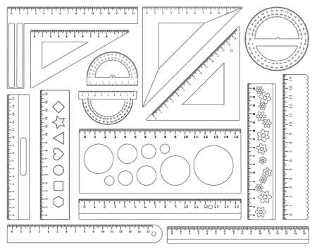 Ruler vector illustration on white background. Vector outline set icon protractor of triangle. Isolated outline set icon ruler .のイラスト素材