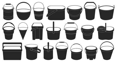 Bucket vector black set icon. Vector illustration plastic bucketful on white background. Isolated black set icon bucket.のイラスト素材