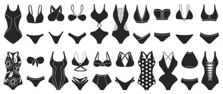 Swimsuit vector black set icon. Vector illustration swimwear on white background. Isolated black set icon swimsuit .のイラスト素材