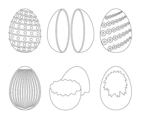 Chocolate egg isolated outline set icon. Outline set icon chocolate shell. Vector illustration egg surprise on white background.のイラスト素材