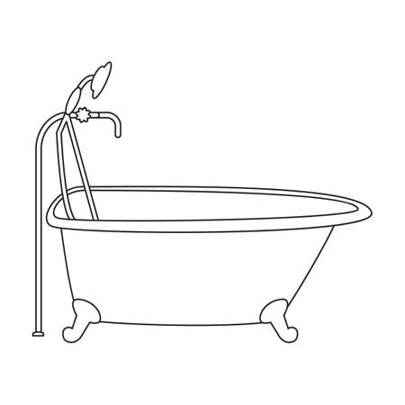 Bath tub vector icon.Outline vector icon isolated on white background bath tub.のイラスト素材