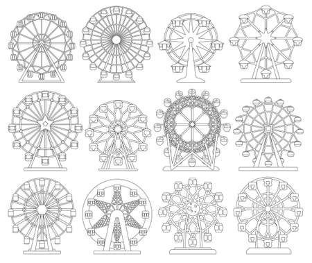Ferris wheel isolated outline set icon. Vector outline set icon amusement carousel. Vector illustration ferris wheel on white background.のイラスト素材