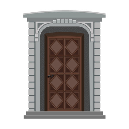 Door of wooden vector cartoon icon. Vector illustration old door on white background. Isolated cartoon illustration logo wood door of house .のイラスト素材