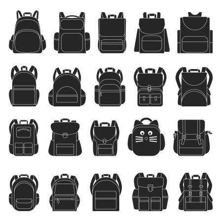 School bag vector black icon. Isolated black set icons rucksack.Vector illustration school bag on white background .のイラスト素材