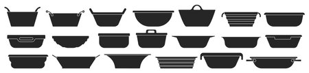 Bowl isolated black set icon. Vector black set icons basin. Vector illustration monster bowl on white background.のイラスト素材