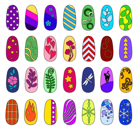 Design nail isolated color set icon. Vector color set manicure fingernail icons. Vector illustration design nail on white background.のイラスト素材