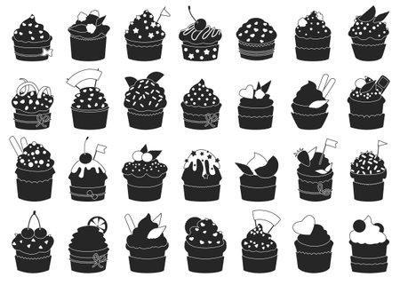 Cupcake isolated black set icon. Vector illustration muffin on white background. Vector black set icons cupcake.のイラスト素材