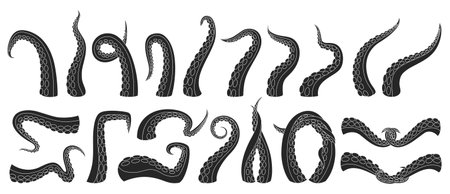 Tentacle of octopus vector black icon set. Collection vector illustration octopus on white background. Isolated black illustration icons set of tentacle for web design.のイラスト素材