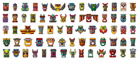 Native totem vector color set icon.Vector illustration animal mask on white background.Isolated set icons native totem.のイラスト素材