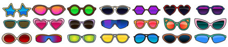 Sunglass isolated color set icon. Vector illustration summer glasses on white background. Vector color set icons sunglass.のイラスト素材