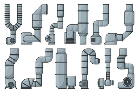 Ventilation pipe color vector set icon. Isolated color set icons ventilation pipe. Vector illustration air system on white background.のイラスト素材