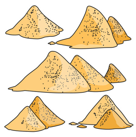 Pile of sand vector color set icon. Vector illustration sandy mound on white background. Isolated color set icons pile of sand.のイラスト素材