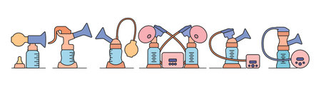 Breast pump color set icon. Vector illustration breastmilk on white background. Isolated vector color set icons breast pump.のイラスト素材