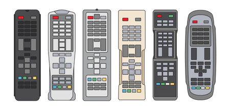 TV remote isolated color set icon. Television control vector color icons. Vector illustration TV remote on white background.のイラスト素材