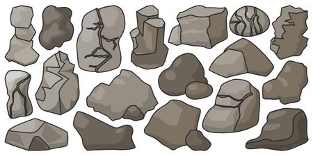 Stone vector illustration on white background. Vector color set icons rock. Isolated color set icon stone.のイラスト素材