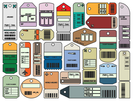 Baggage tag isolated color set icon. Vector color set icons luggage ticket. Vector illustration baggage tag on white background.のイラスト素材