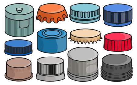 Bottle caps isolated color set icon. Color set icons lid of cover . Vector illustration bottle caps on white background.のイラスト素材