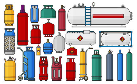 Gas cylinder vector color set icon. Vector illustration ipg container on white background. Isolated color set icons gas cylinder .のイラスト素材
