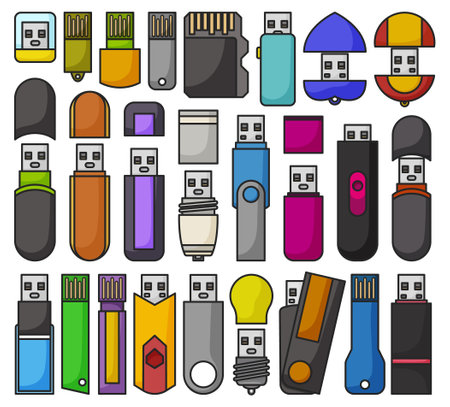 Flash drives isolated color set icon. Vector color set icons usb. Vector illustration flash drive on white background.のイラスト素材