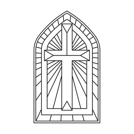 Glass vector outline icon. Vector illustration glass window on white background. Isolated outline illustration logo of window church.のイラスト素材