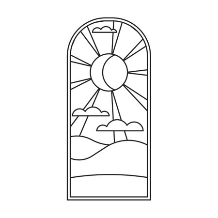 Glass vector outline icon. Vector illustration glass window on white background. Isolated outline illustration logo of window church.のイラスト素材