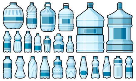 Plastic bottle vector color set icons. Vector illustration water container on white background. Isolated color set icon plastic bottle.のイラスト素材