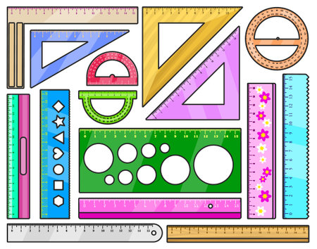Ruler vector illustration on white background. Vector color set icon protractor of triangle. Isolated color set icons ruler .のイラスト素材