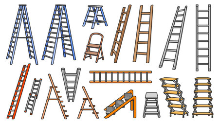 Stair vector color set icons.Vector illustration staircase on white background .Isolated color set icon stairway.のイラスト素材