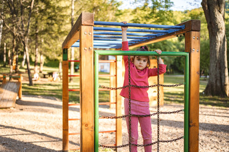 Active cute little girl on the playground