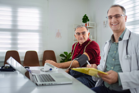 Smiling doctor consulting an elderly patient during a check-up