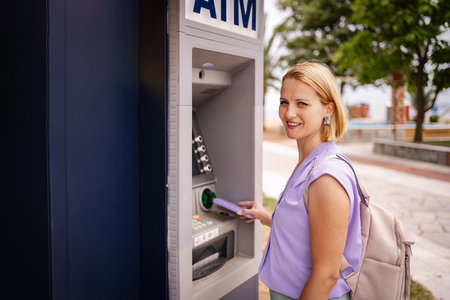 Summer vibes in Greece by the ATM under the sunの写真素材