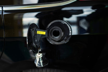 Opening diesel fuel cap before refueling carの写真素材