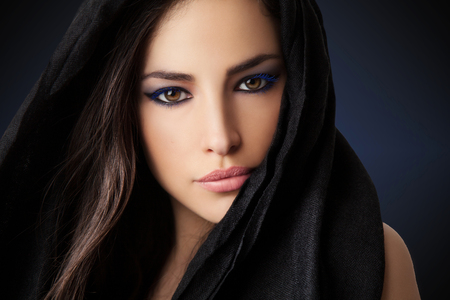 beautiful woman portrait with expressive look, studioの写真素材