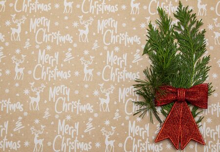 Beautiful new festive background with the inscription Merry Christmas and the decorationの写真素材