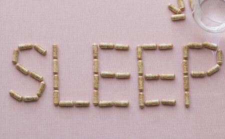 pills laid out the word sleep, medicine, sleep problems, soothingの写真素材