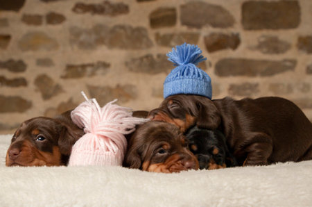 portrait of a beautiful, cute, gentle dachshund puppyの写真素材