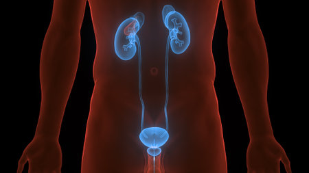 3D Illustration Concept of Human Urinary System Kidneys with Bladder Anatomyの写真素材