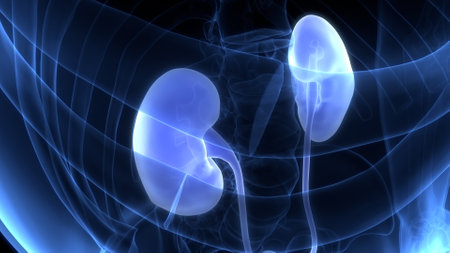 3D Illustration Concept of Human Urinary System Kidneys with Bladder Anatomyの写真素材