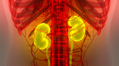 3D Illustration Concept of Human Urinary System Kidneys with Bladder Anatomy