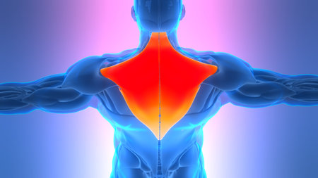 3D Illustration Concept of Human Muscular System Torso Muscles Trapezius Muscle Anatomyの写真素材
