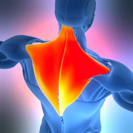 3D Illustration Concept of Human Muscular System Torso Muscles Trapezius Muscle Anatomyの写真素材