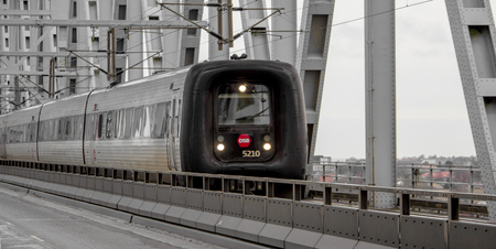 Train on the old bridge. Shot in Denmark