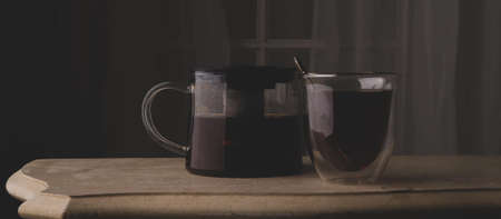 The beautiful autumn coffee tableの写真素材