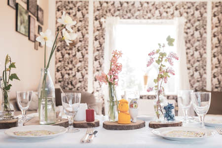 The beautiful Danish Easter tableの写真素材