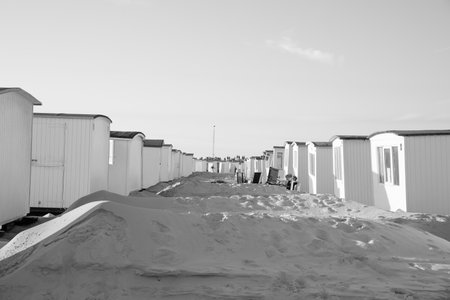 The beautiful Danish bath houses at the Western coastのeditorial素材