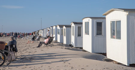 The beautiful Danish bath houses at the Western coastのeditorial素材