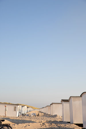 The beautiful Danish bath houses at the Western coastのeditorial素材