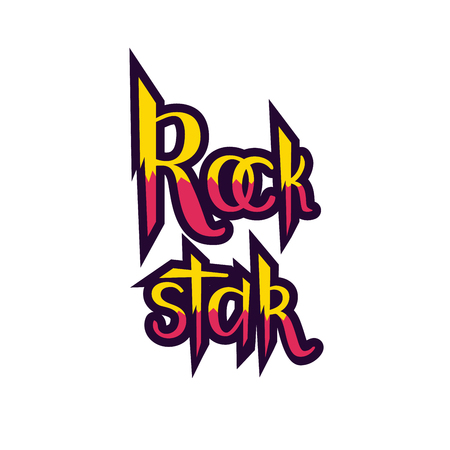 Rock Star lettering colorful on isolated background as T-shirt design, print, logo design, badge, tag, icon. Vector illustrationのイラスト素材